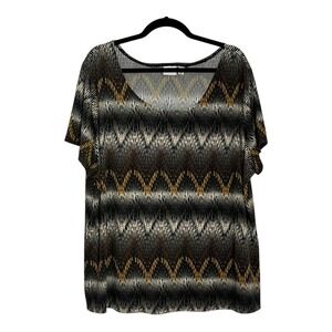 Kim Rogers Women's Plus Size 3X Short Sleeve V Neck Abstract Print Top